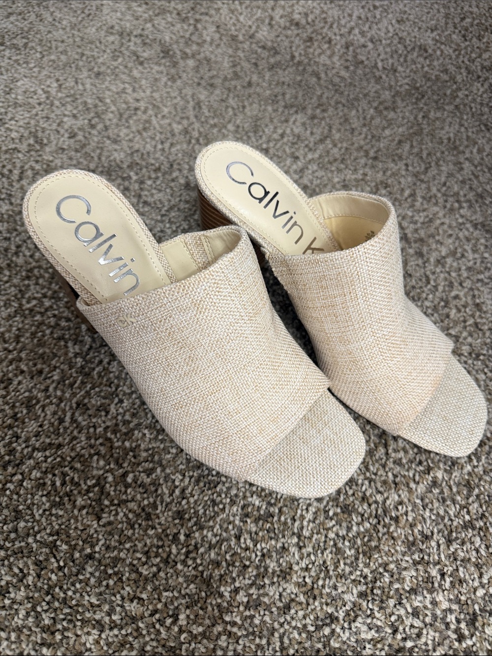 Calvin Klein Natural Woven Open-Toe Slide Mules